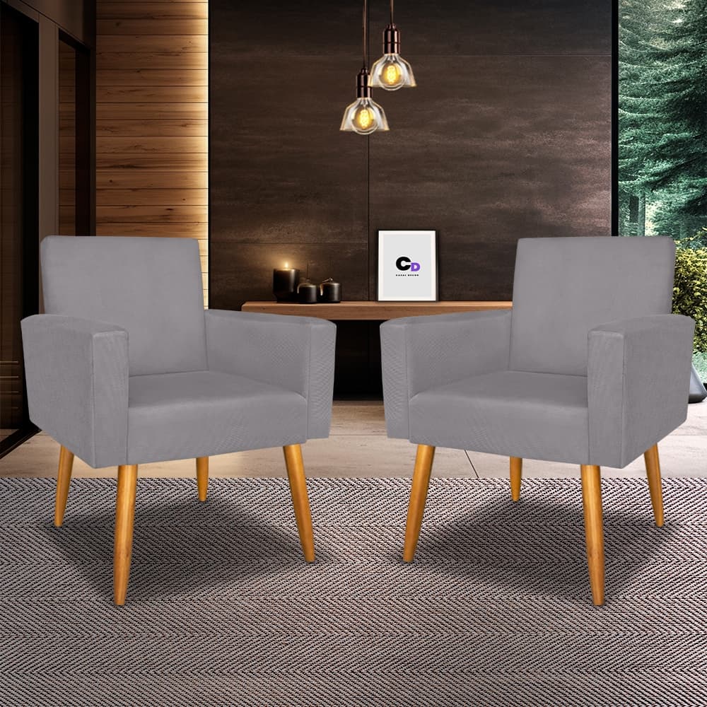 Kit 2 Poltronas Nina - Confortável Linda para Sala - Recepção - Cor Cinza