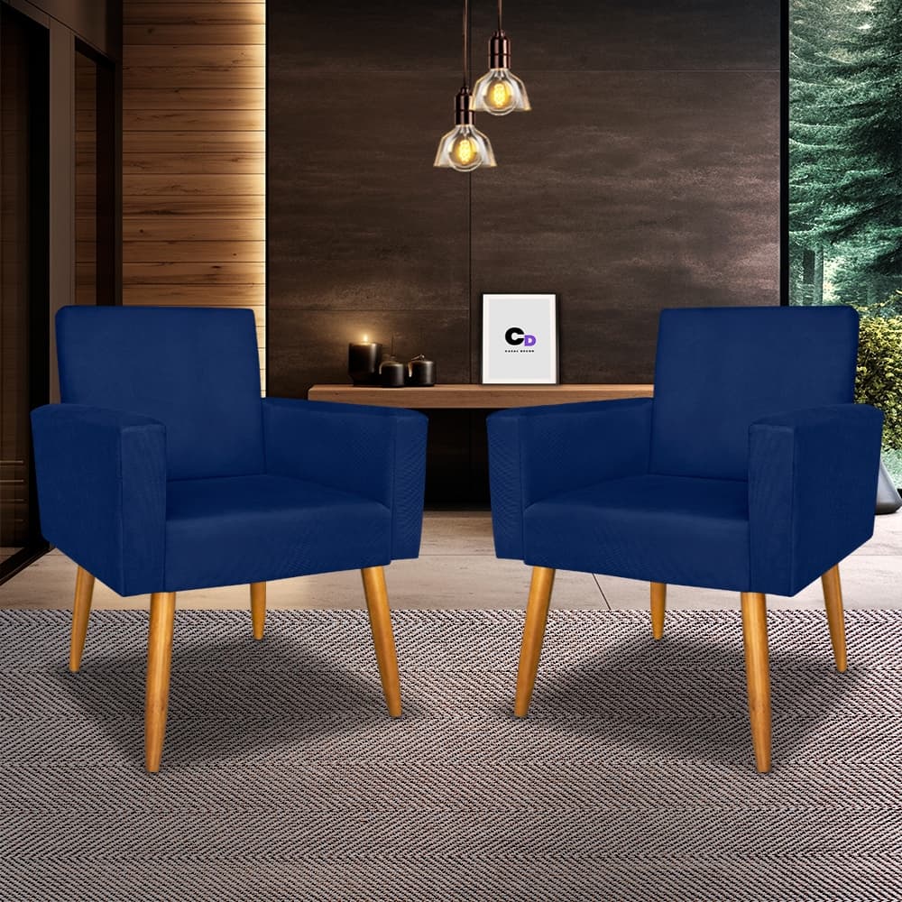 Kit 2 Poltronas Nina Decorativa Sala - Recepção - Cor Azul Marinho
