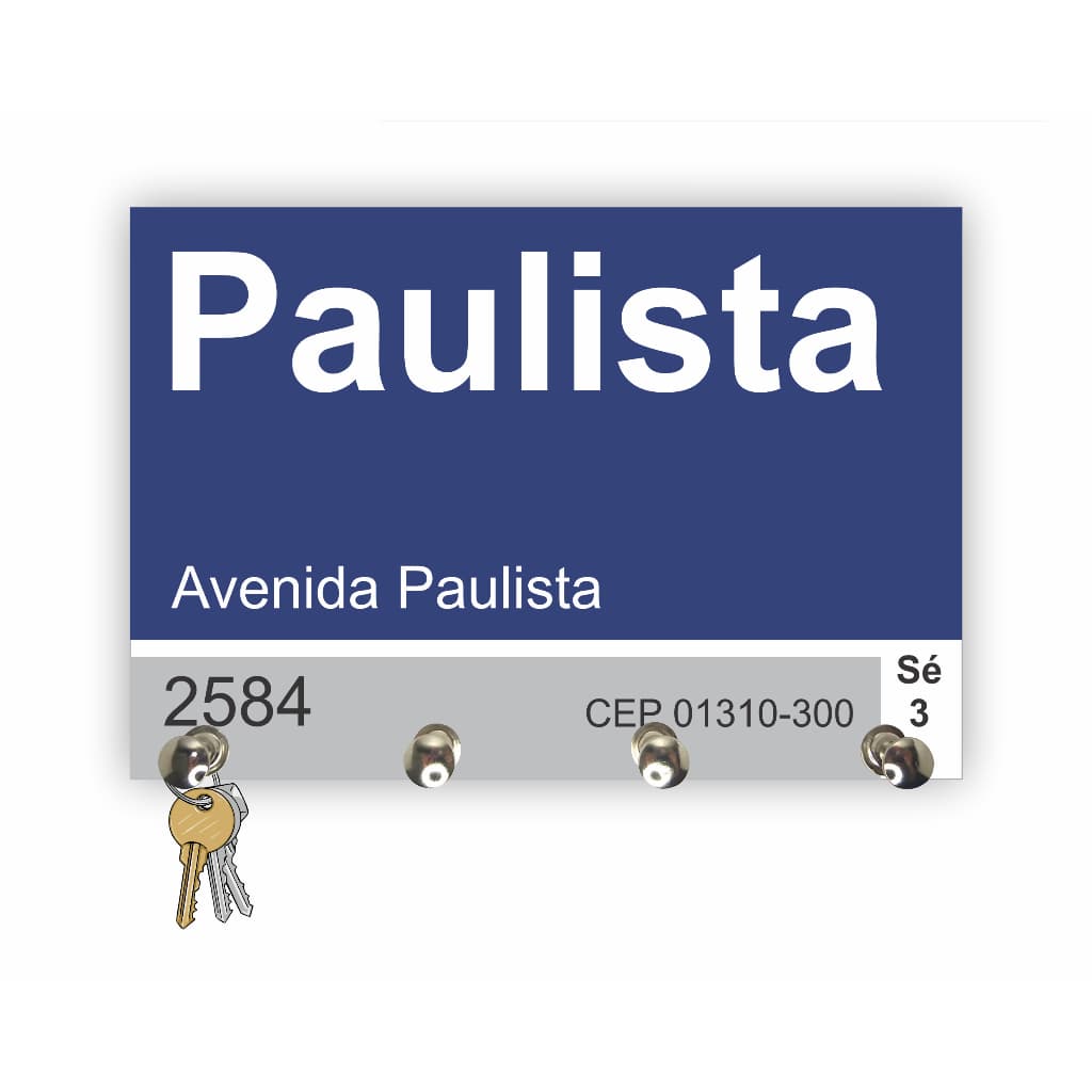 Porta Chaves Decorativo Placa Rua Avenida Paulista em MDF