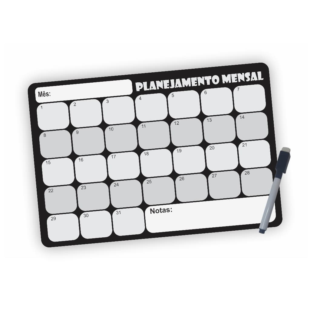 Ima De Geladeira Planner Mensal Magnetico Com Caneta 28cmx19cm - Planejamento mensal
