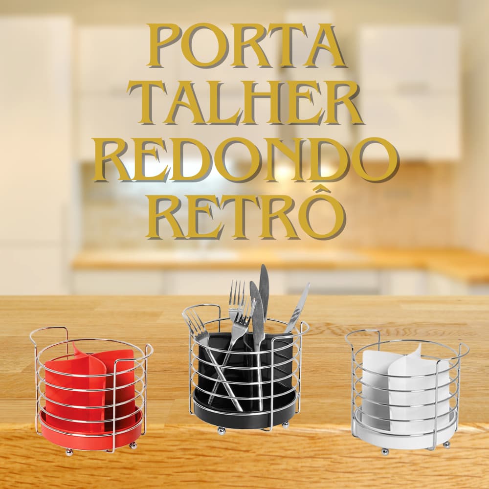 Porta Talheres Escorredor Secador Redondo Cromado Retro