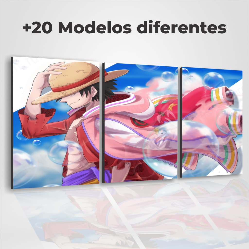 Kit 3 Quadros Mosaico One Piece 30X40CM Sala, Quarto Placa Decorativa Anime Grande Já acompanha dupla face Luffy, Zoro, Law, Doflamingo