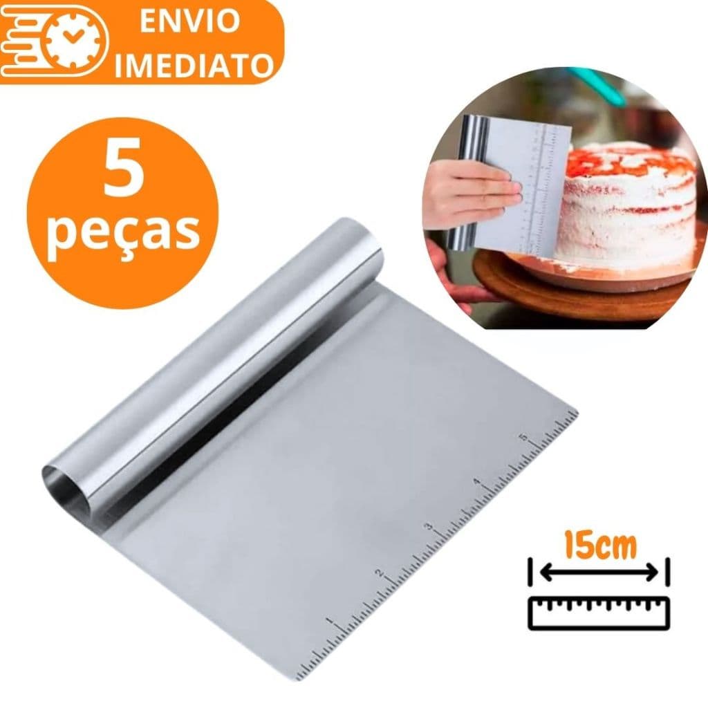 KIT 5 Espatula Raspadora Aço Inox  Com Regua para Massas Chocolate Legumes Para Confeiteiro Alisador Bolo Doces