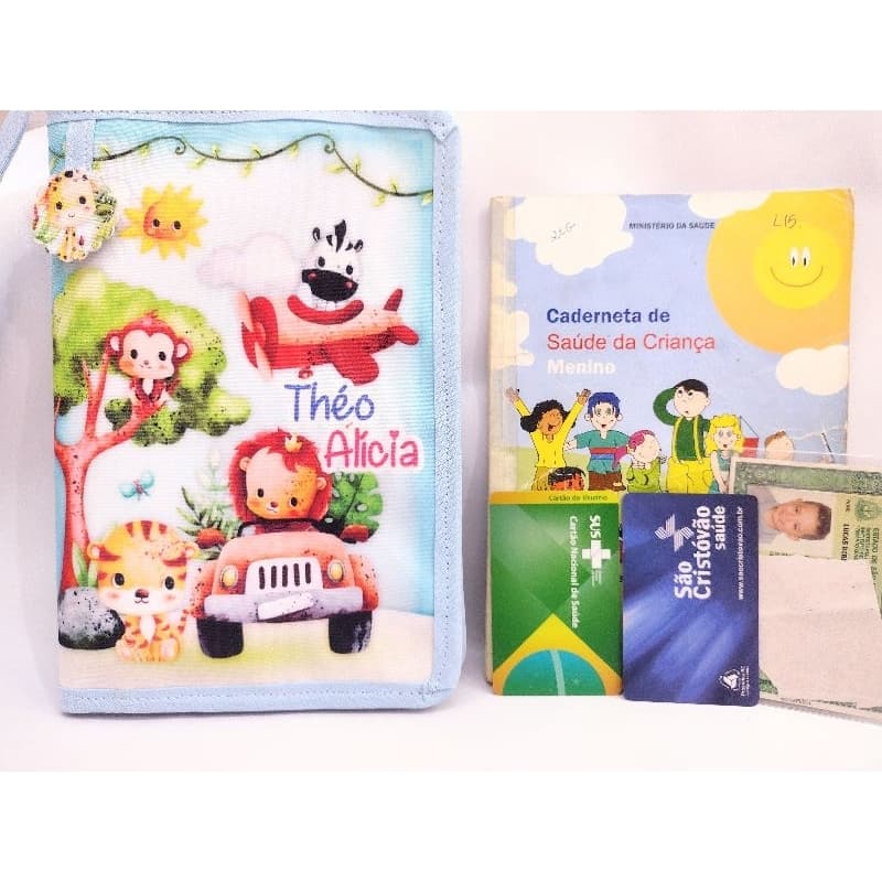 Capa para caderneta de vacina IMPERMEÁVEL COM ZÍPER- PORTA DOCUMENTOS INFANTIL SAFARI