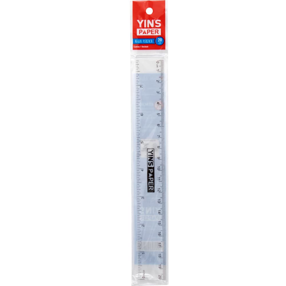 Regua de plastico 20cm transparente yins paper