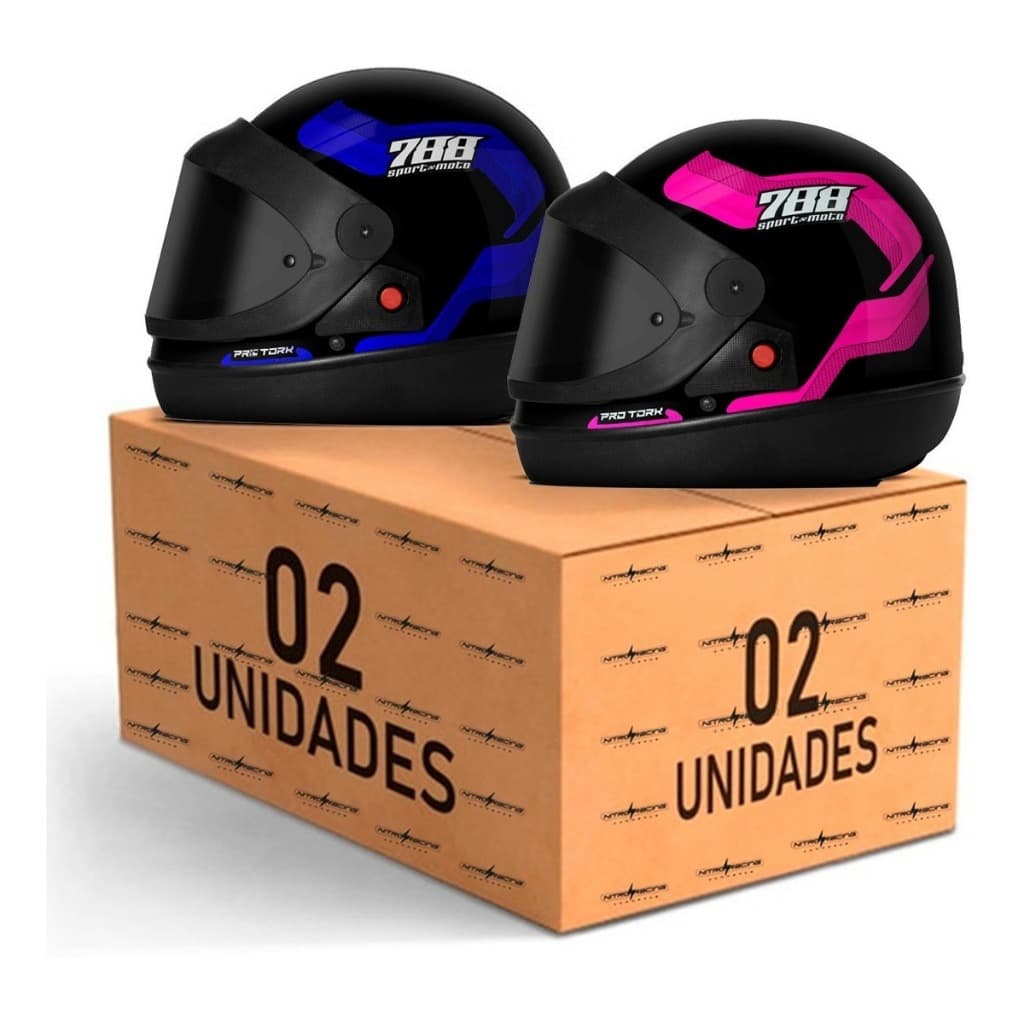 Kit 2 Capacete Moto Fechado Pro Tork Sport Moto 788  Viseira Fume Masculino Feminino Combo Casal