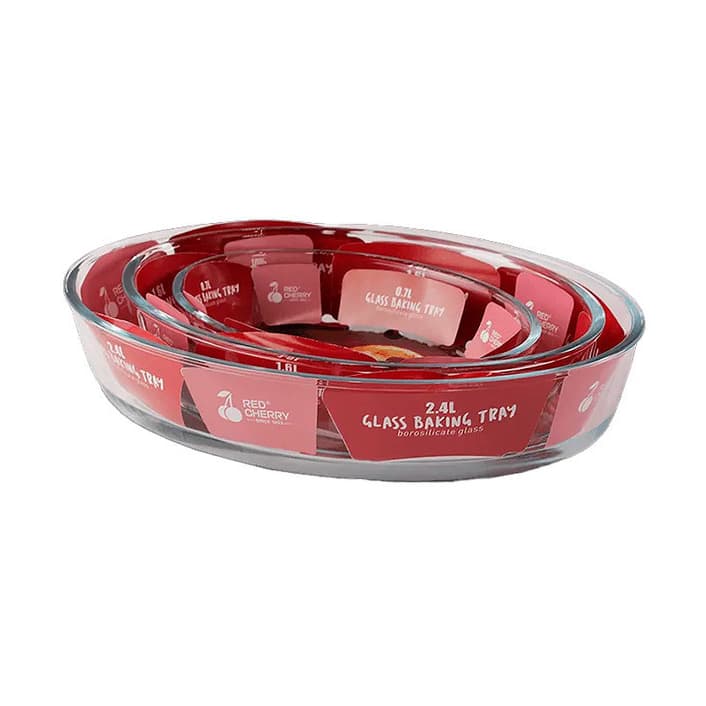Kit 3un Conjunto de Travessas/Assadeira para Forno Vidro Borossilicato - 2.4L/1.6L/0.7L