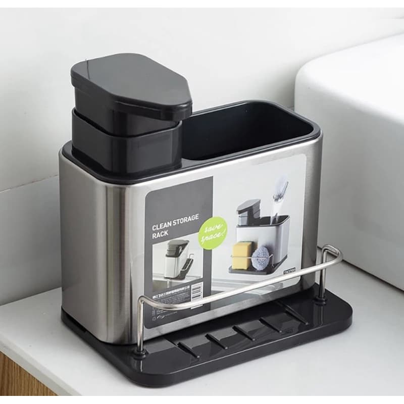 Dispensador De Sabão Com Suporte De Esponja E Escova 3 Em 1inox