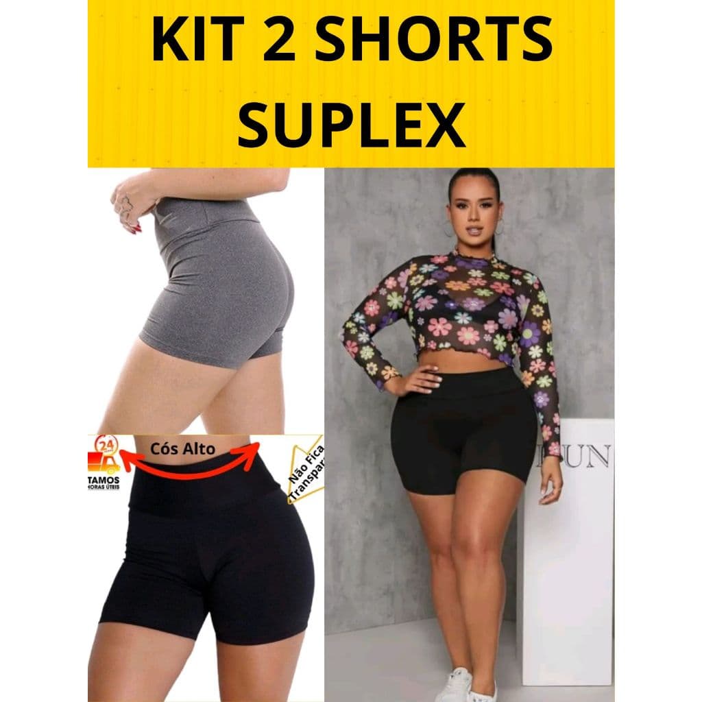 kIT 2 Short Feminino Suplex do P ao G3 Moda Plus Size Academia Fitnes Casual