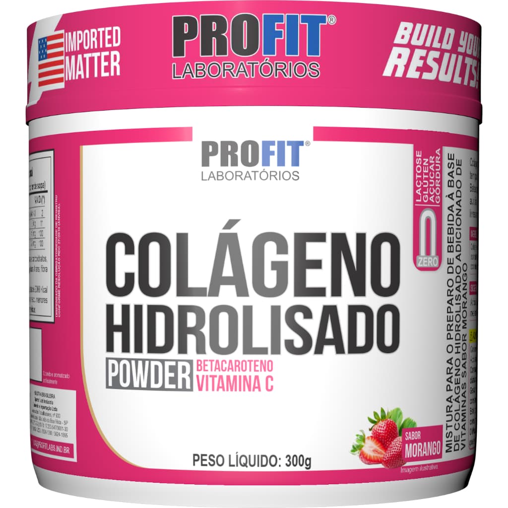 Colágeno Hidrolisado com Betacaroteno e vitamina C sabor Morango - Profit Laboratórios