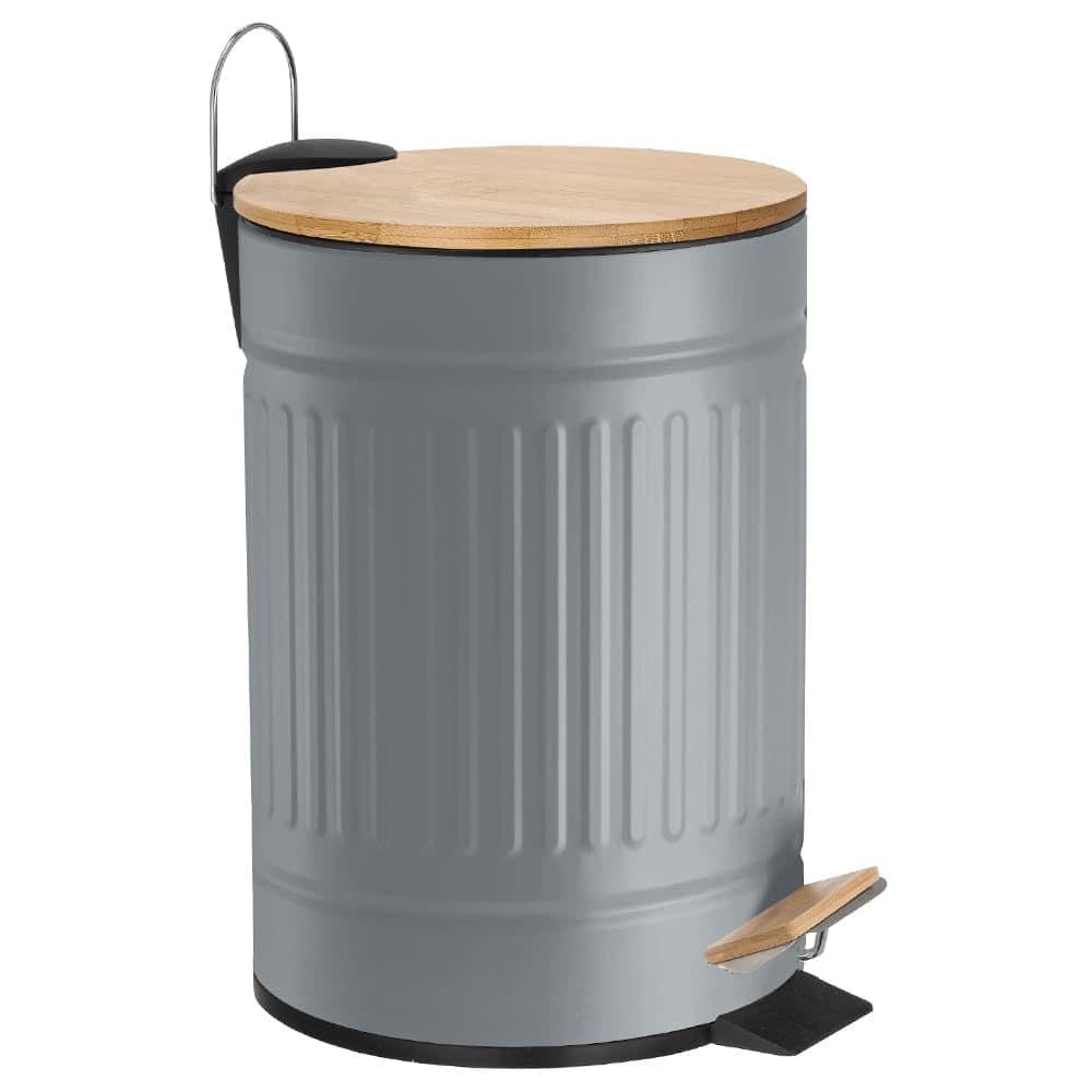 Lixeira Com pedal Tampa De Bambu 3L Amortecedor Descida Clean Moderna