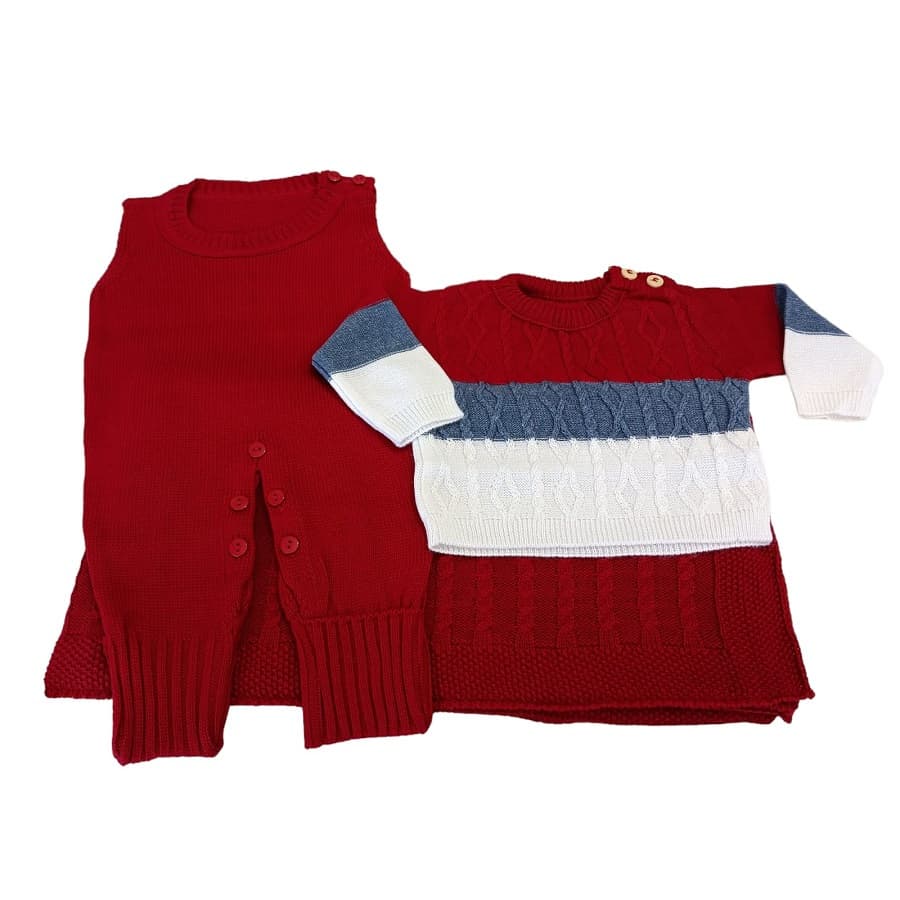 SAÍDA MATERNIDADE 3 PÇS TRICOT PARA MENINO MODELO LEO
