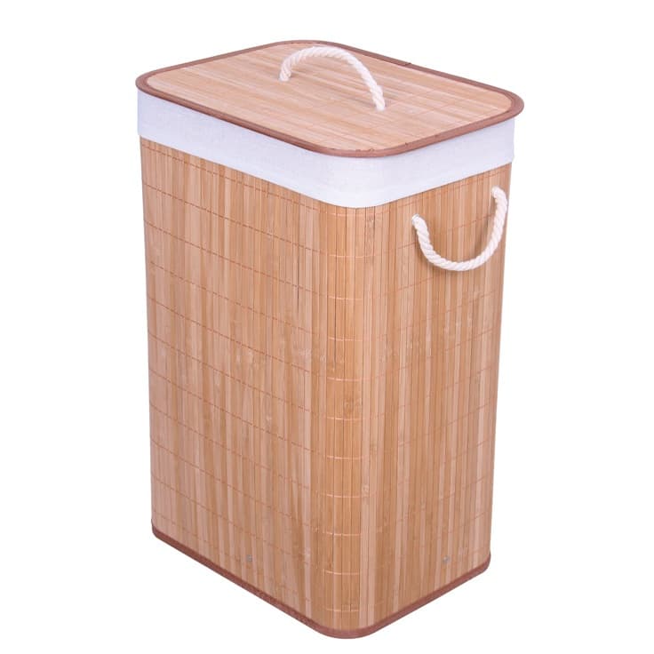 Cesto Roupas Sujas Bambu Retangular Forrado Banheiro E Lavanderia 60 Cm Com Alças E Tampa 72Lts promo