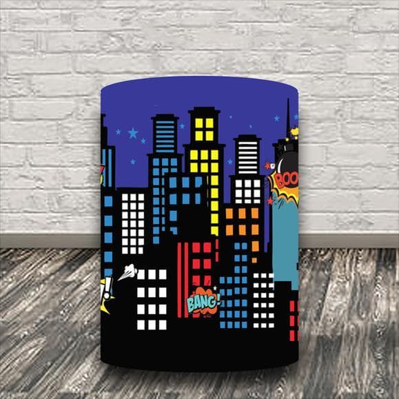 Capas Para Cilindro Tematico Cidade Quadrinhos Herois Gibis Onomatopeia Decoração Festa Cenario Fotografia Evento