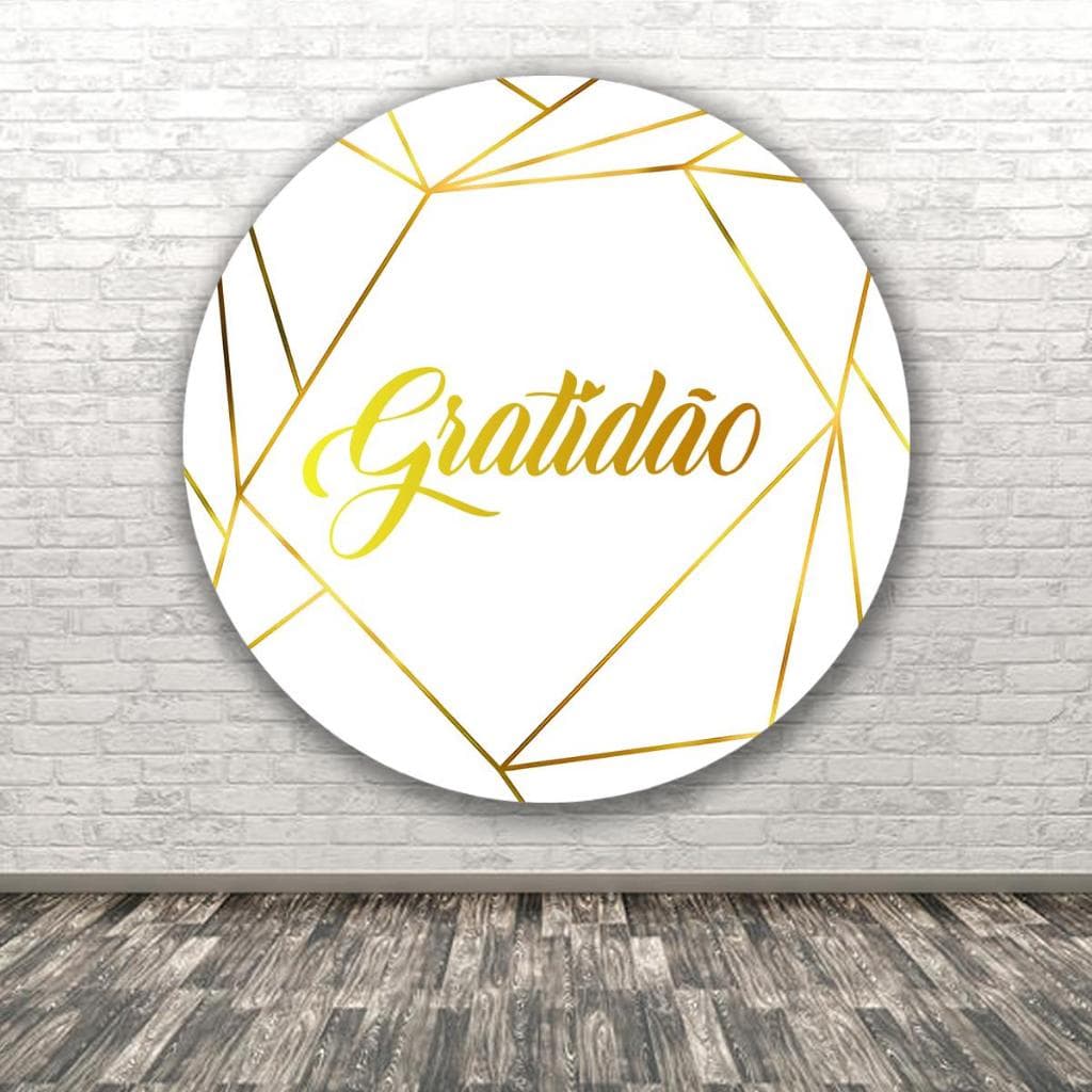 Painel Redondo Tema Gratidão Decorativo Festa Aniversario Linhas Geometrico Flores Evento Tecido Malha Sublimado