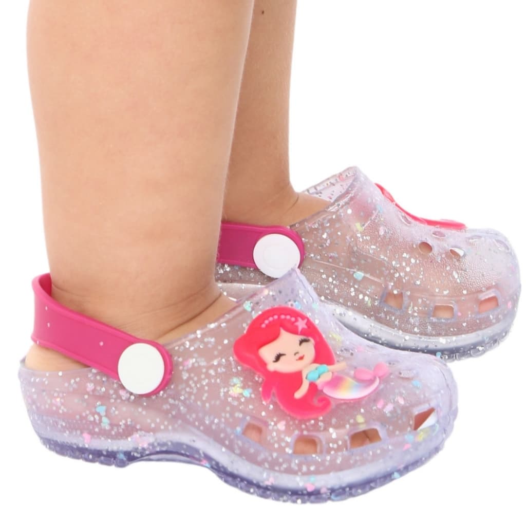 Babuche infantil sereia infantil gliter calçados bebê sandália menina antiderrapante Juju Shoes
