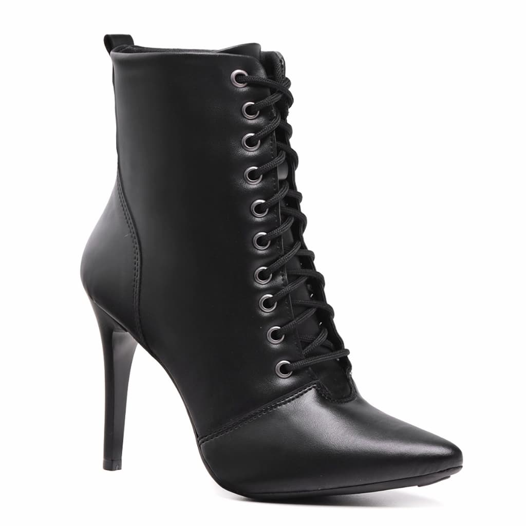 Bota Coturno Feminino Cadarço Frontal Bico Fino Cano Curto Mega Promoção