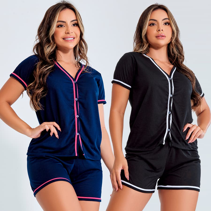 Kit 2 Pijamas Americanos Amamentação Baby Doll Blogueirinha Botões