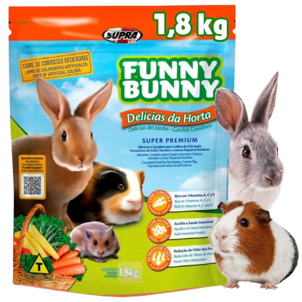 Ração Funny Bunny 1,8Kg Porquinho Da Índia Coelho Hamster Roedores Delícias Da Horta