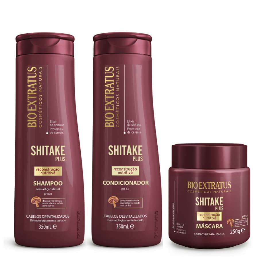 Kit Shitake Shampoo e Condicionador 350mL e Máscara 250g Bio Extratus
