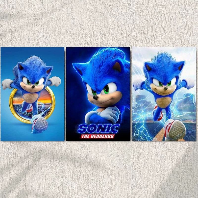 Kit 3 Quadros Decorativos Sonic o Filme Animação Decoração Geek2