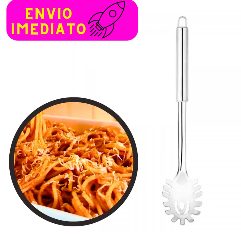 Colher Pegador de Macarrão e Massas em Aço Inoxidável Grande 30 x 8 Cm