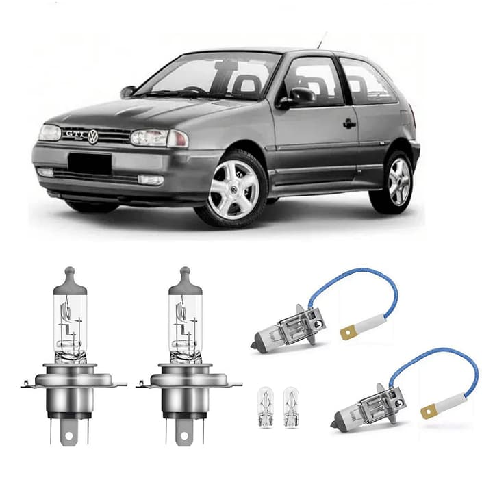 Kit 4 Lampada Farol e Milha Gol Parati Saveiro G2 1996 1997 1998 1999 H3 H4