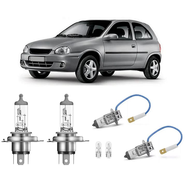 Kit 4 Lampada Farol e Milha Corsa Wind 1996 1997 1998 1999 2000 H4 H3