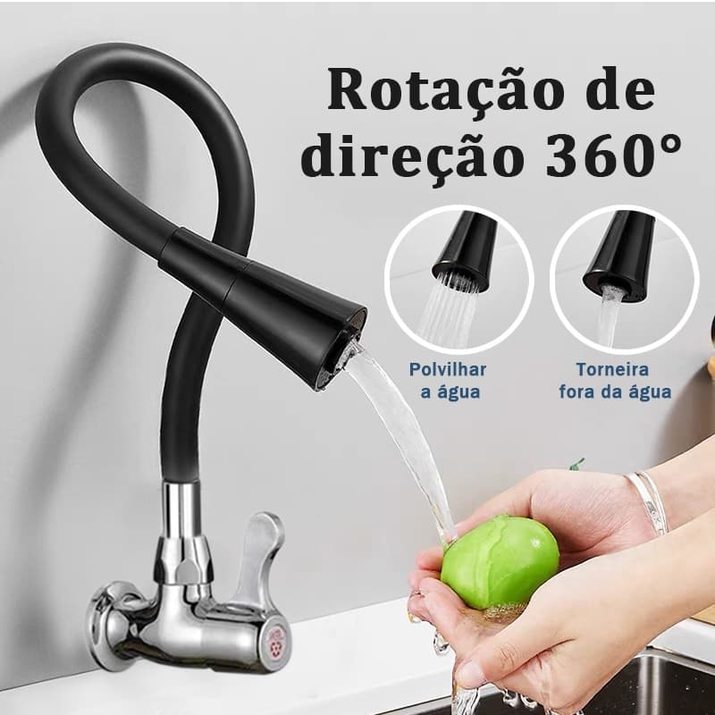 Torneira Gourmet Flexível Cozinha Pretomesa Parede/ mesa Duplo Jato Cone 1/4 de Volta