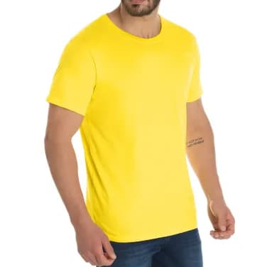 Camiseta Masculina Amarela Lisa Básica 100% Algodão Premium