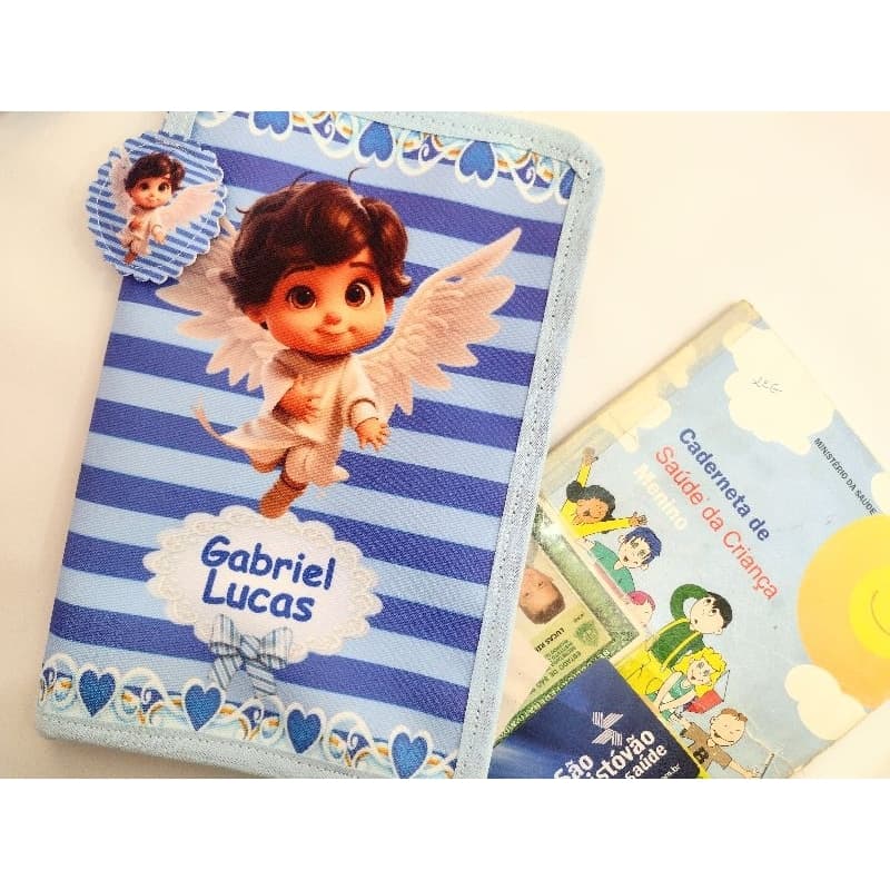 Capa para caderneta de vacina IMPERMEÁVEL PORTA DOCUMENTOS INFANTIL COM ZÍPER- Anjinho