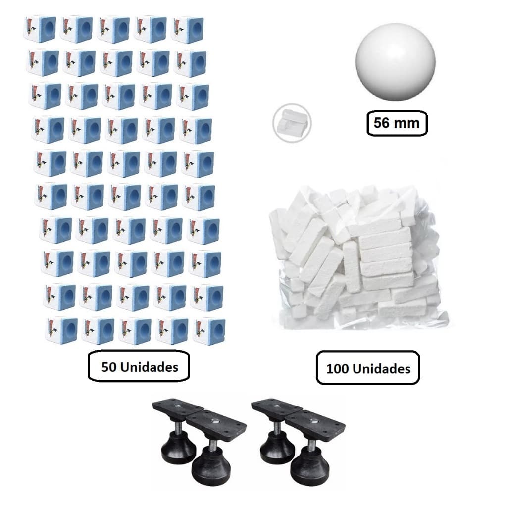 kit bilhar sinuca Snooker com pés niveladores 50 giz azul 100 giz branco e bola branca 56 mm