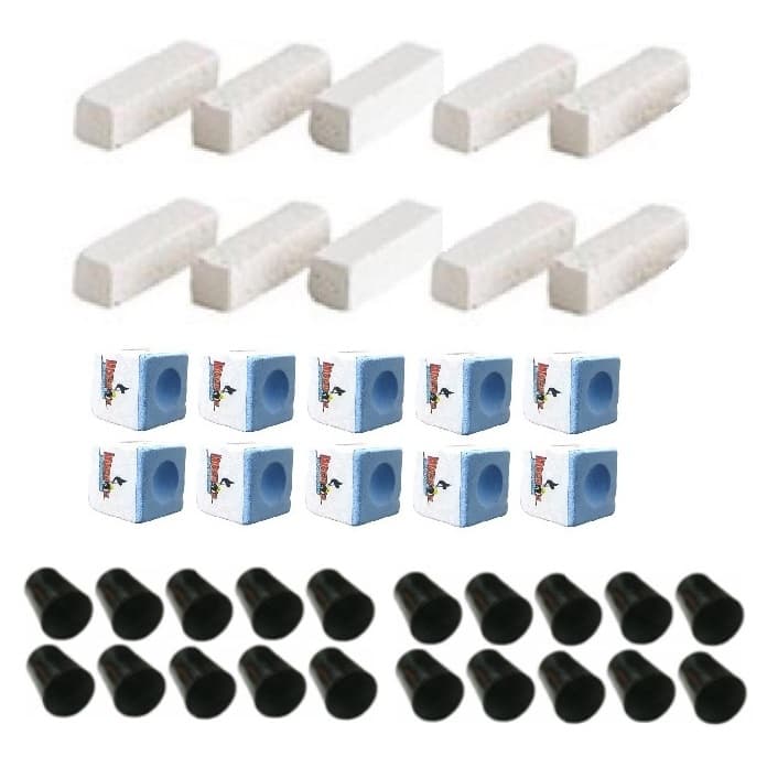 10 Giz Azul Comum + 10 Giz Branco + 20 Virolas Taco Bilhar