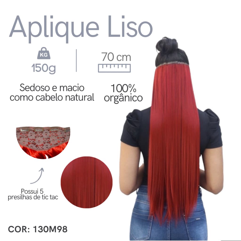 Aplique Cabelo Tic Tac Liso Weng 100% Orgânico 70Cm 150Gr - Possui 5 Presilhas