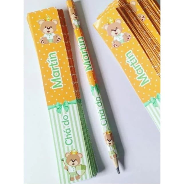 70 lembrancinha lápis personalizado para festa infantil  Chá de baby Ursinho Príncipe