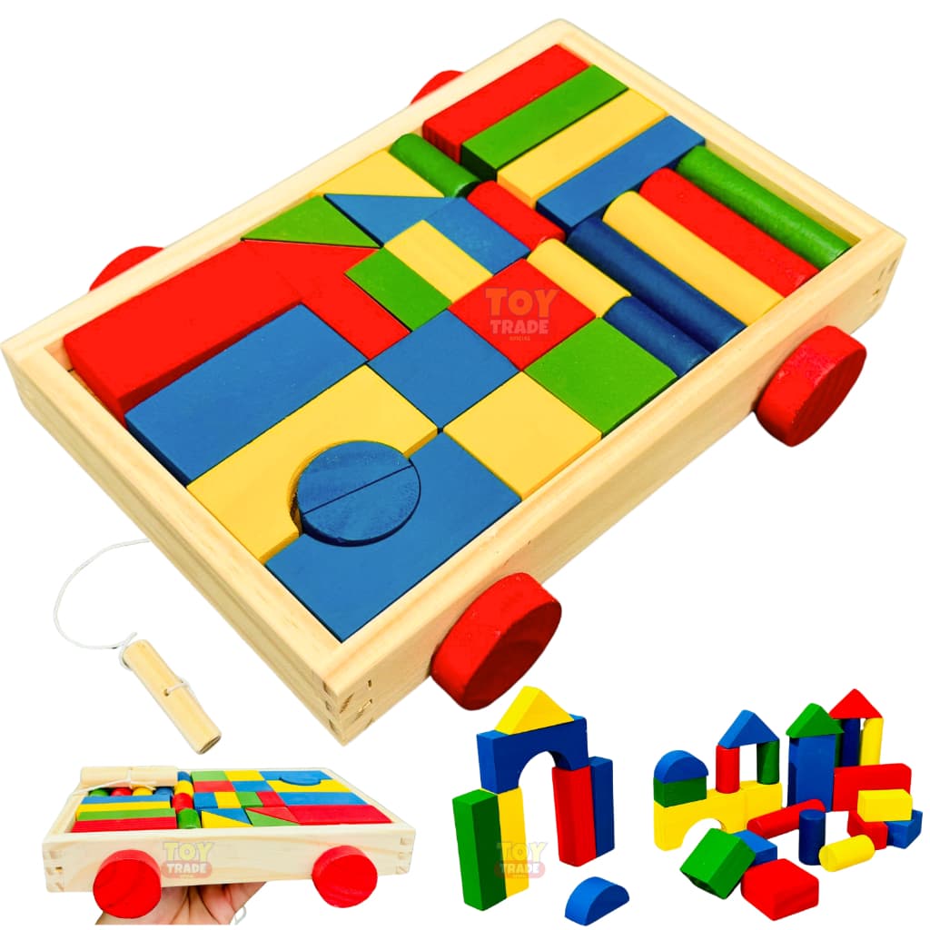 Carrinho Blocos De Montar Colorido 30pçs Brinquedo Educativo Pedagogico feito em Madeira Toy Trade