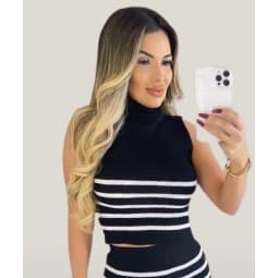 Cropped Garrafinha Tricot Liso / Listrado / Cropped Tricot Modal Canelado / Gola Alta  / Envio 24Hrs