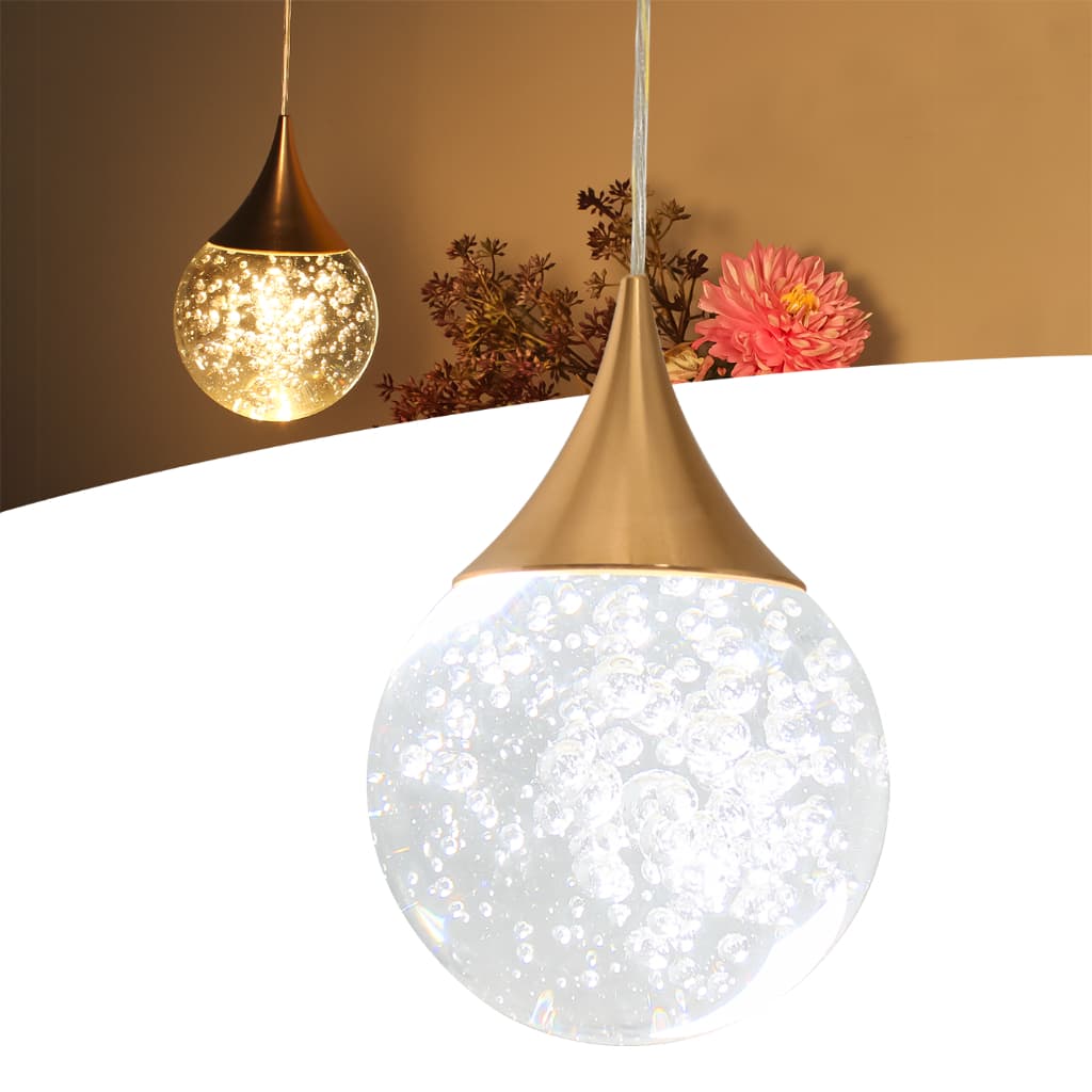 Luminária Pendente Cúpula Cristal Bolhas Dourado Led Pd20