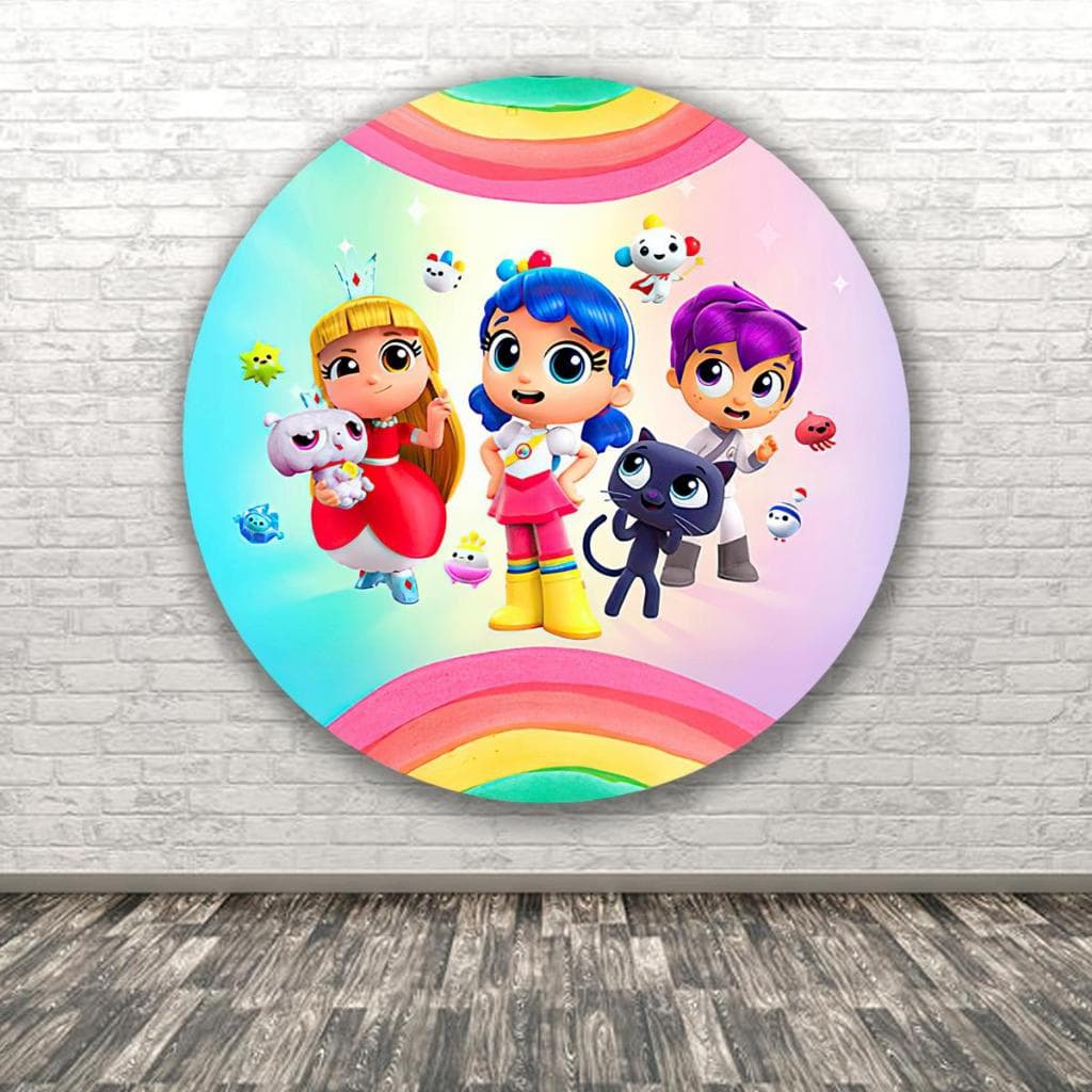 Capa Para Painel Redondo Tematico Vera no Reino do Arco Iris Decorativo menina Festa Aniversario Cenario Tecido