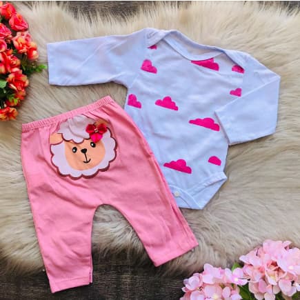 Kit Conjunto Body + Calça Bichinhos para Bebes / Conjunto para Bebês / Tamanho Único / Veste até 06 meses