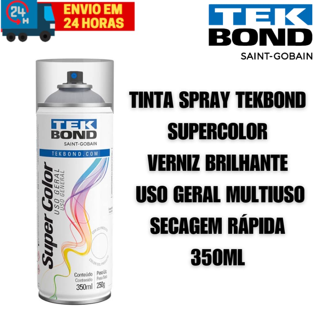 Tinta Spray Verniz Brilhante Tekbond Supercolor Uso Geral Multiuso Secagem Rápida 350ml