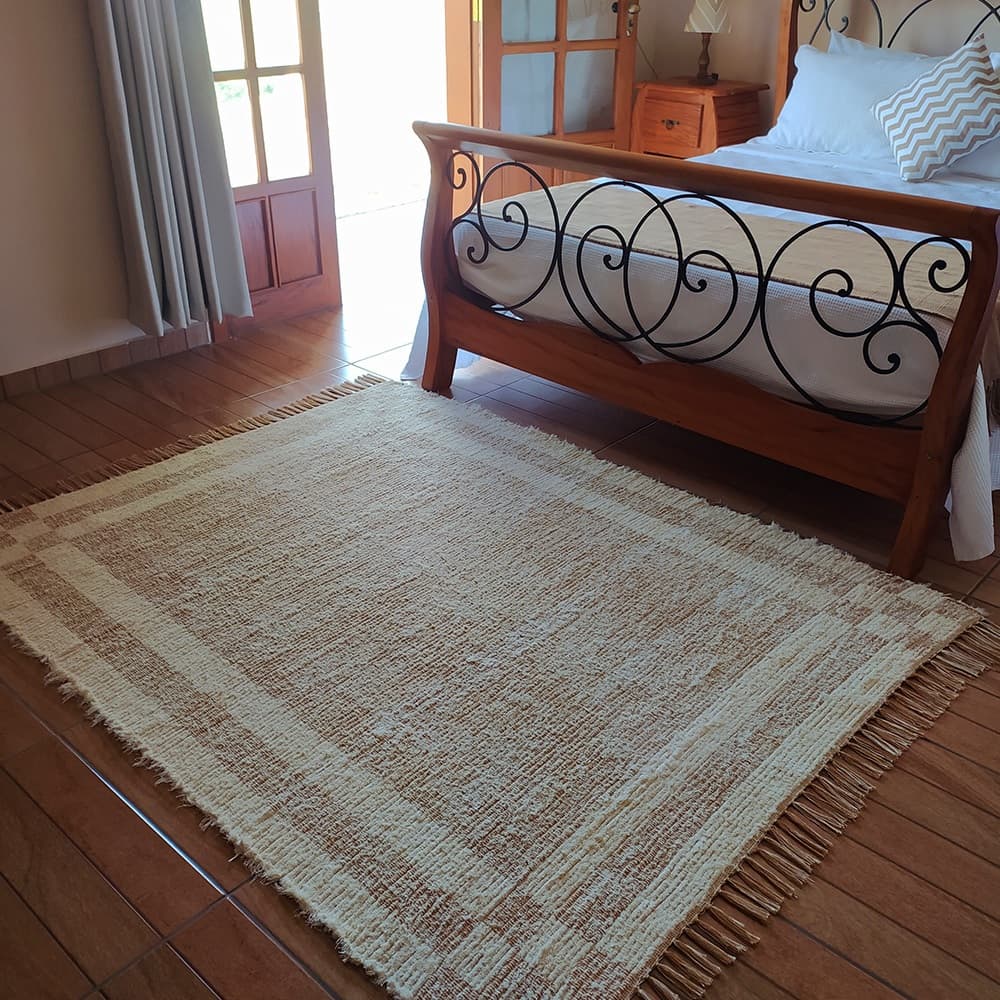 Tapete Para Sala 2,00x2,50 Dupla Face Algodão Caramelo Lavável Maquina Boho Artesanato Grande