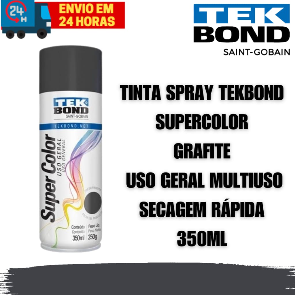 Tinta Spray Grafite Tekbond Supercolor Uso Geral Multiuso Secagem Rápida 350ml