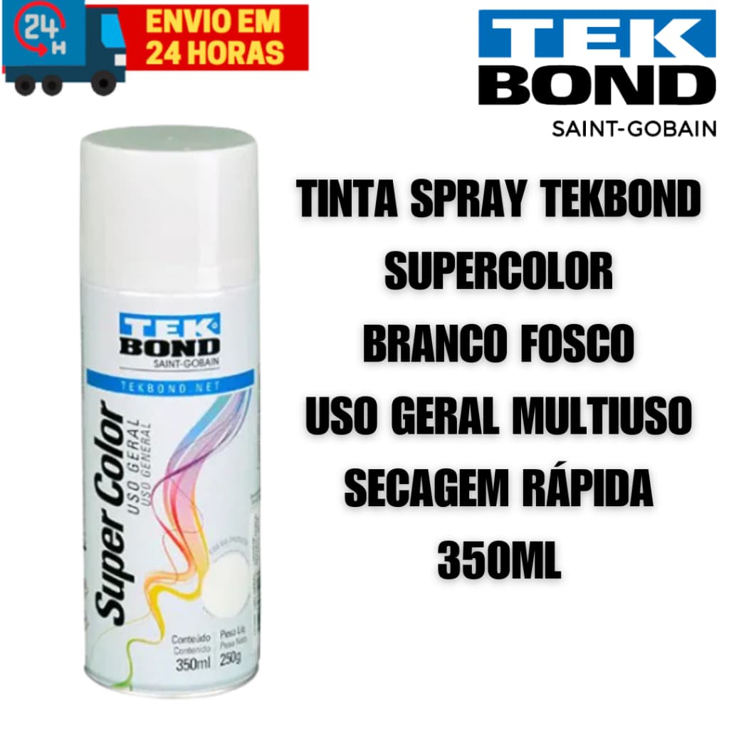 Tinta Spray Branco Fosco Tekbond Supercolor Uso Geral Multiuso Secagem Rápida 350ml
