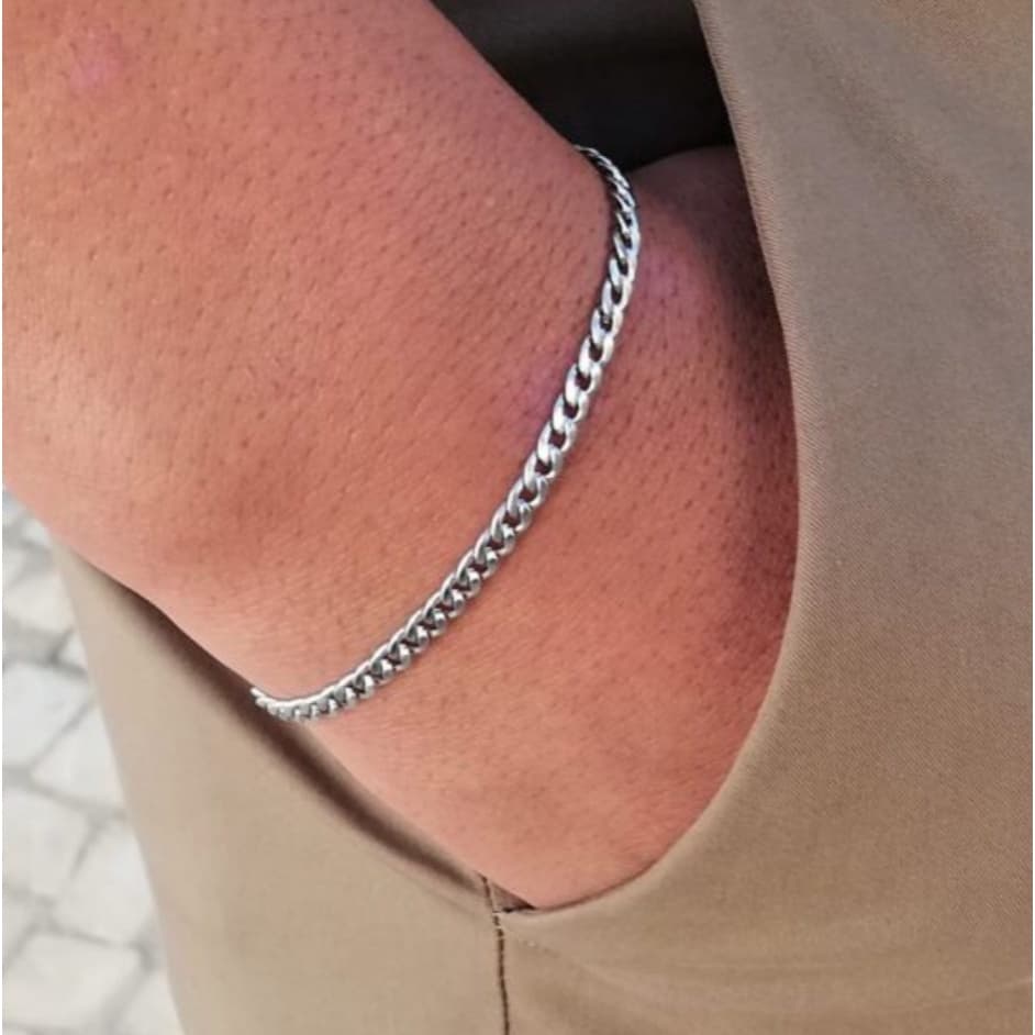 Pulseira fina masculina discreta aço inox 3mm dourada prateada