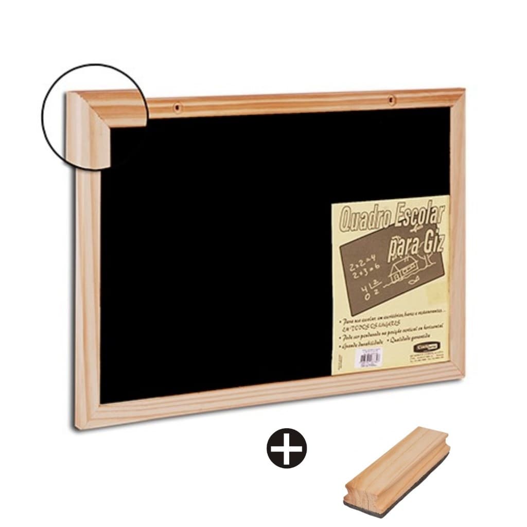 Lousa Quadro Negro 40x30cm Escolar Moldura Madeira Natural + Apagador