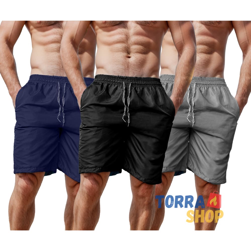 3 Bermudas Shorts Masculinas Lisas Tactel Academia Piscina Praia Caminhada