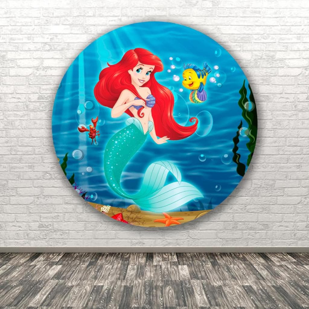 Capa Para Painel Redondo Tematico Ariel Pequena Sereia Menina Festa Decoração Aniversario Evento Princesa Sublimado