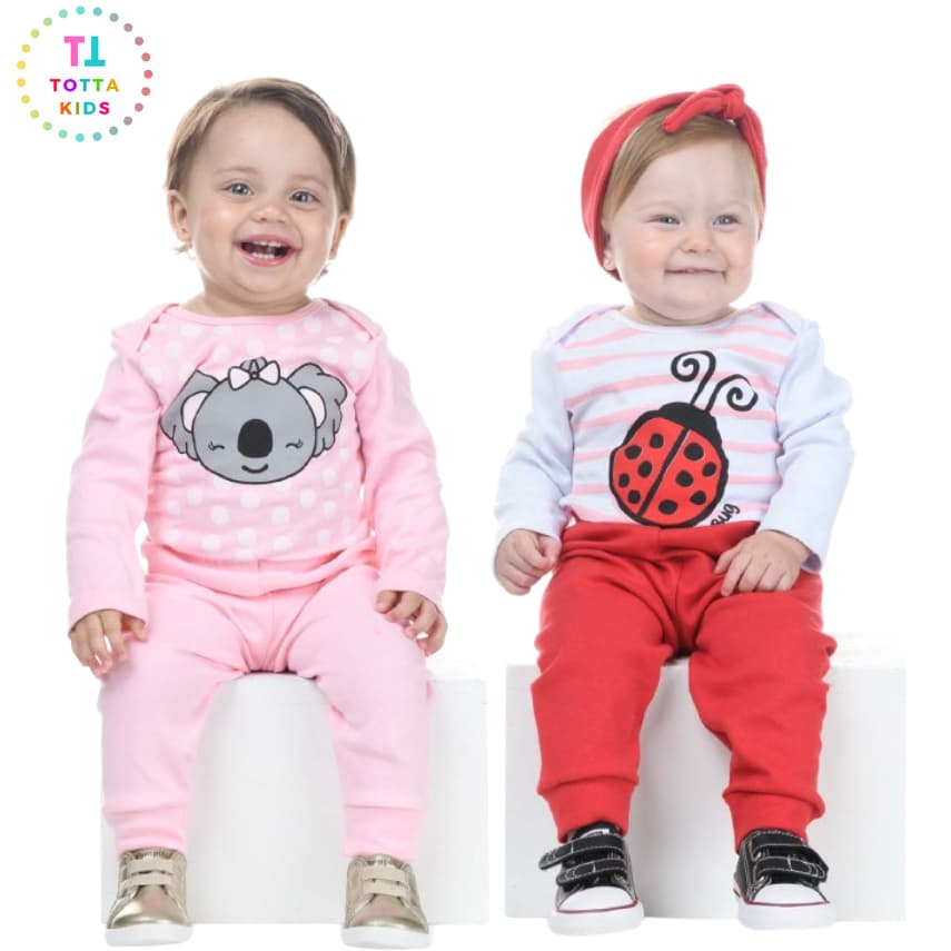 Kit Body Bebê Menina Bordado - 3 Peças  Inverno - 1 Body Manga longa + 1 calça bordada + 1 laço de cabelo 100% Algodão