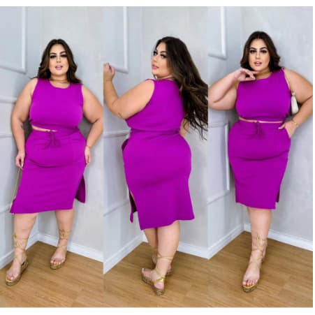 conjunto plus size saia de fenda lateral mais croped SALDÃO DE VERÃO